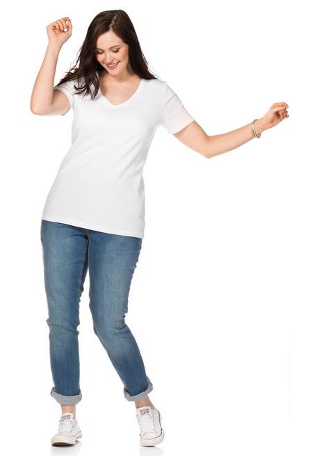 Sheego T-Shirt Mit V-Ausschnitt - Weiß Sheego