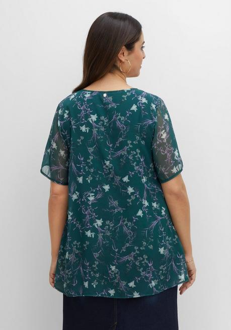 Sheego Shirt Aus Chiffon Mit Alloverdruck Und Falten Von - Tiefgrün Bedruckt Sheego