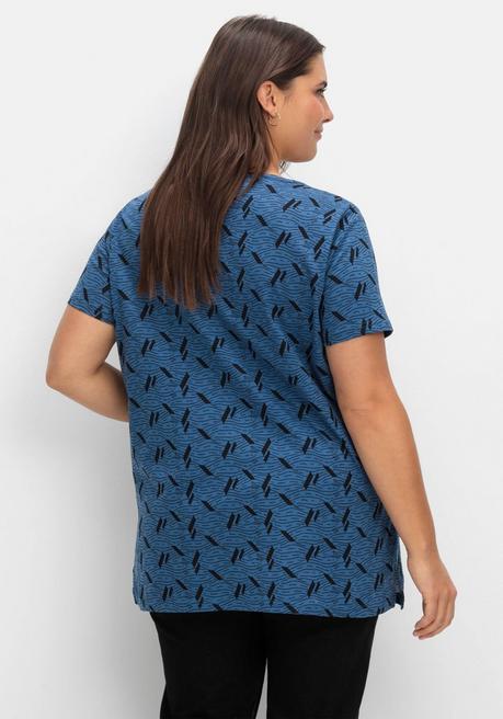 Sheego Shirt Aus Jersey, Mit Alloverdruck - Blau Gemustert Sheego