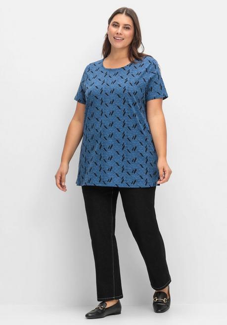 Sheego Shirt Aus Jersey, Mit Alloverdruck - Blau Gemustert Sheego