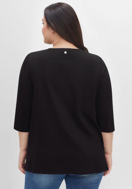 Sheego Shirt Aus Jersey, Mit V-Ausschnitt Und Kellerfalte - Schwarz Sheego