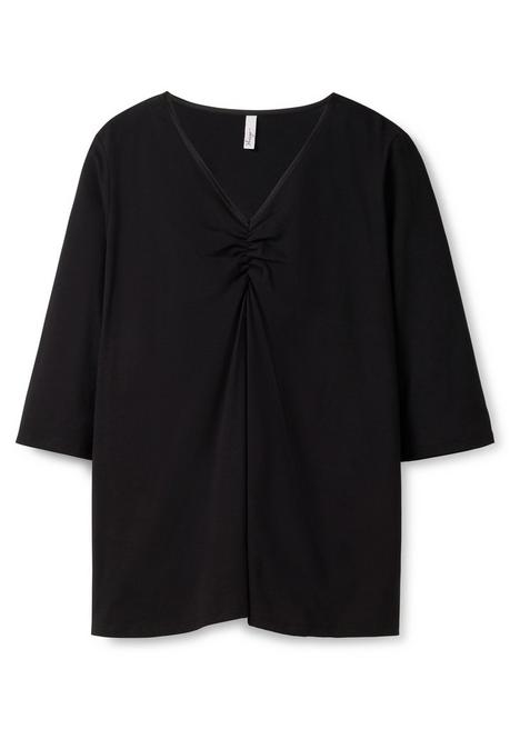 Sheego Shirt Aus Jersey, Mit V-Ausschnitt Und Kellerfalte - Schwarz Sheego