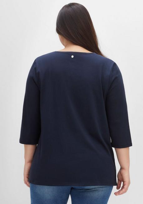 Sheego Shirt Aus Jersey, Mit V-Ausschnitt Und Kellerfalte - Nachtblau Sheego