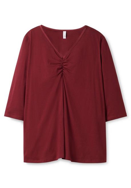 Sheego Shirt Aus Jersey, Mit V-Ausschnitt Und Kellerfalte - Weinrot Sheego