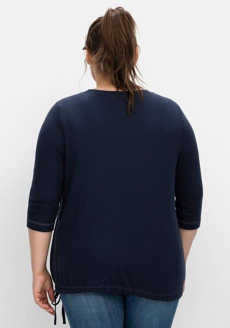 Sheego Shirt Aus Waffelpiqué, Mit Tunnelzug Am Saum - Nachtblau Sheego