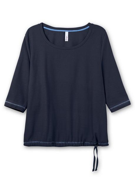 Sheego Shirt Aus Waffelpiqué, Mit Tunnelzug Am Saum - Nachtblau Sheego