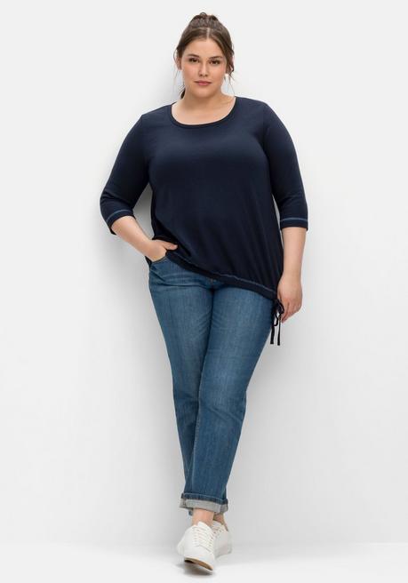 Sheego Shirt Aus Waffelpiqué, Mit Tunnelzug Am Saum - Nachtblau Sheego