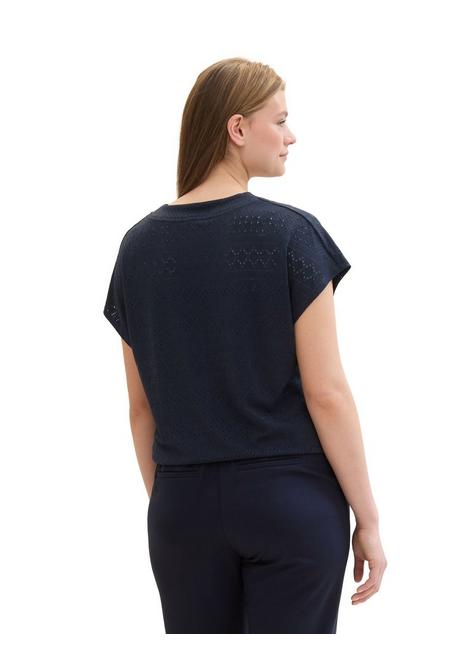 TOM TAILOR Plus Shirt Im Ajourmuster, Mit Elastischem Bund - Marine Sheego