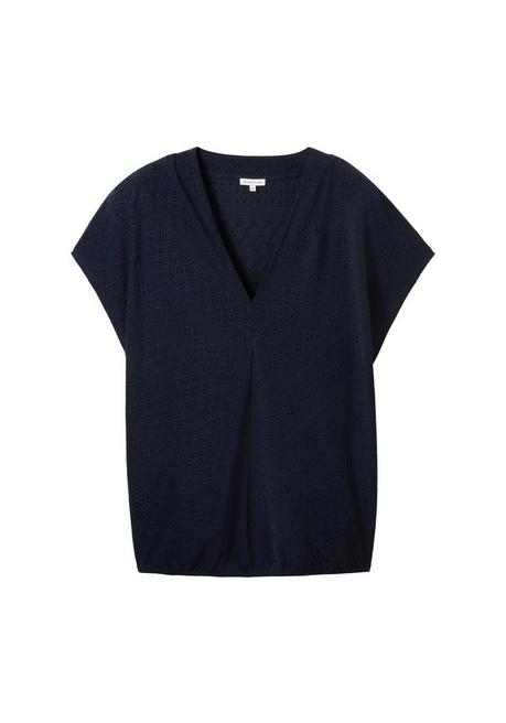 TOM TAILOR Plus Shirt Im Ajourmuster, Mit Elastischem Bund - Marine Sheego