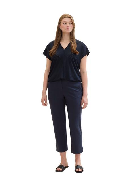 TOM TAILOR Plus Shirt Im Ajourmuster, Mit Elastischem Bund - Marine Sheego