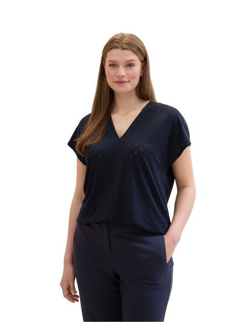 TOM TAILOR Plus Shirt im Ajourmuster, mit elastischem Bund - marine sheego