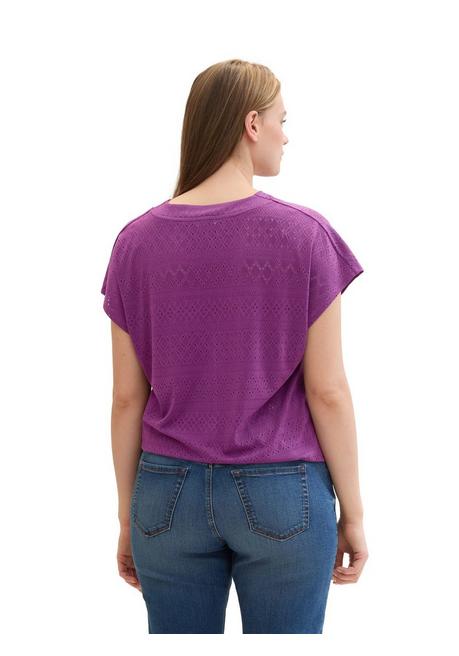 TOM TAILOR Plus Shirt Im Ajourmuster, Mit Elastischem Bund - Pflaume Sheego