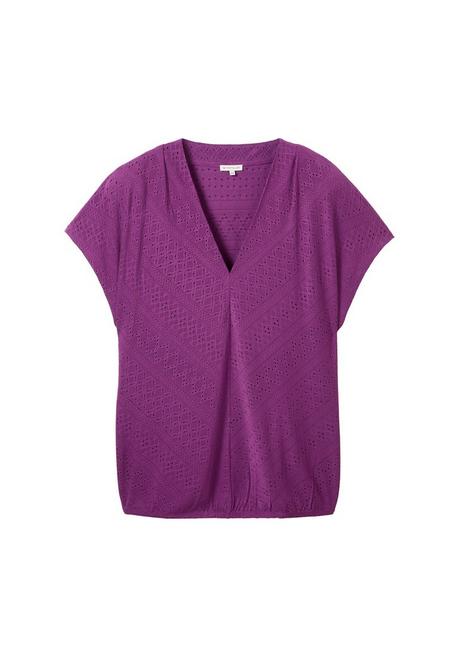 TOM TAILOR Plus Shirt Im Ajourmuster, Mit Elastischem Bund - Pflaume Sheego