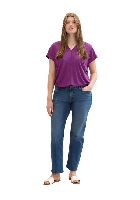 TOM TAILOR Plus Shirt Im Ajourmuster, Mit Elastischem Bund - Pflaume Sheego