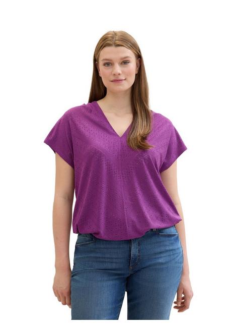 TOM TAILOR Plus Shirt im Ajourmuster, mit elastischem Bund - pflaume sheego