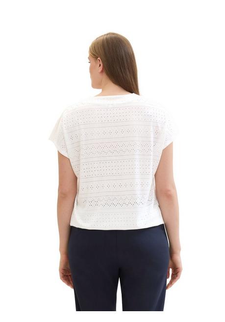 TOM TAILOR Plus Shirt Im Ajourmuster, Mit Elastischem Bund - Weiß Sheego