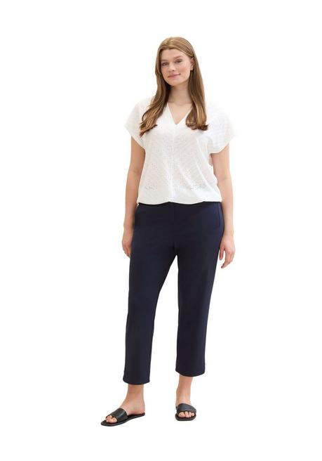 TOM TAILOR Plus Shirt Im Ajourmuster, Mit Elastischem Bund - Weiß Sheego