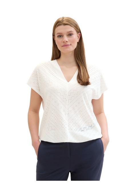 TOM TAILOR Plus Shirt im Ajourmuster, mit elastischem Bund - weiß sheego