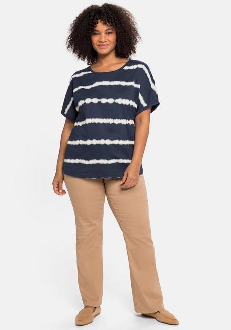 Sheego Shirt Im Batik-Look, überschnittene Schultern - Nachtblau Sheego