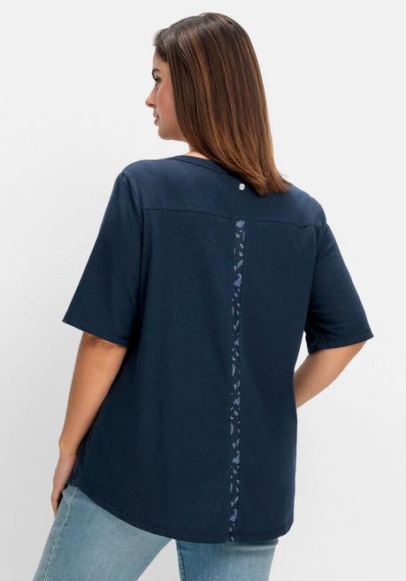 Sheego Shirt Im Leinen-Mix, Mit Druck Hinten - Nachtblau Sheego