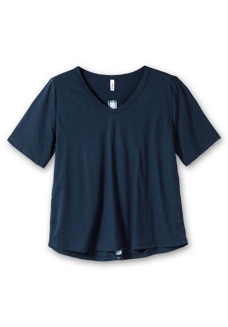 Sheego Shirt Im Leinen-Mix, Mit Druck Hinten - Nachtblau Sheego