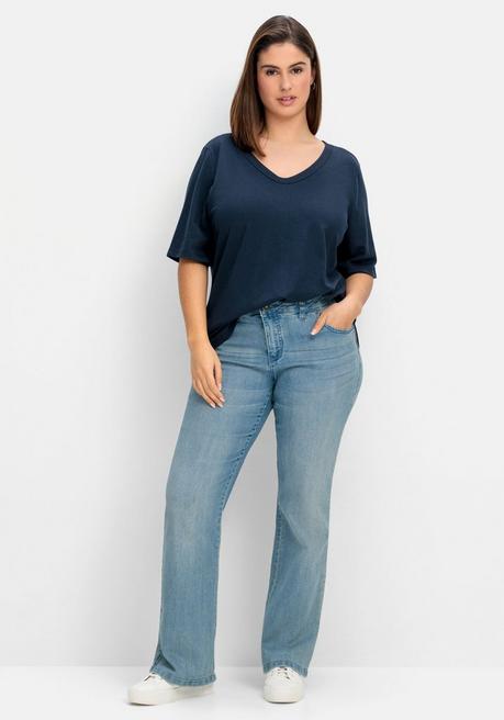 Sheego Shirt Im Leinen-Mix, Mit Druck Hinten - Nachtblau Sheego