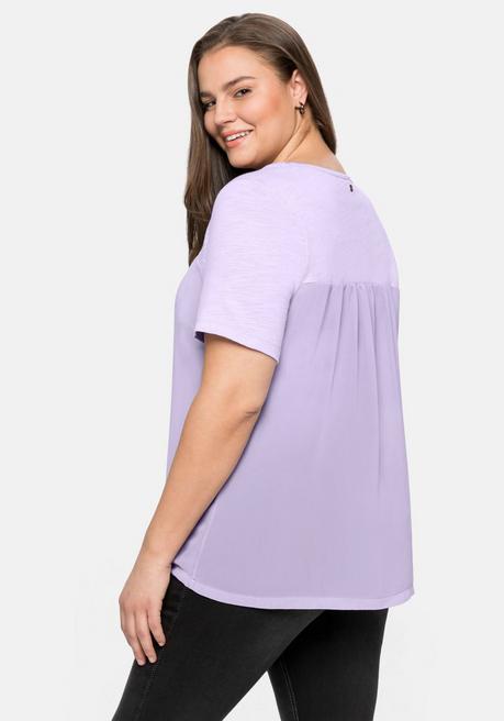 Sheego Shirt Im Materialmix, In A-Linie - Lavendel Sheego