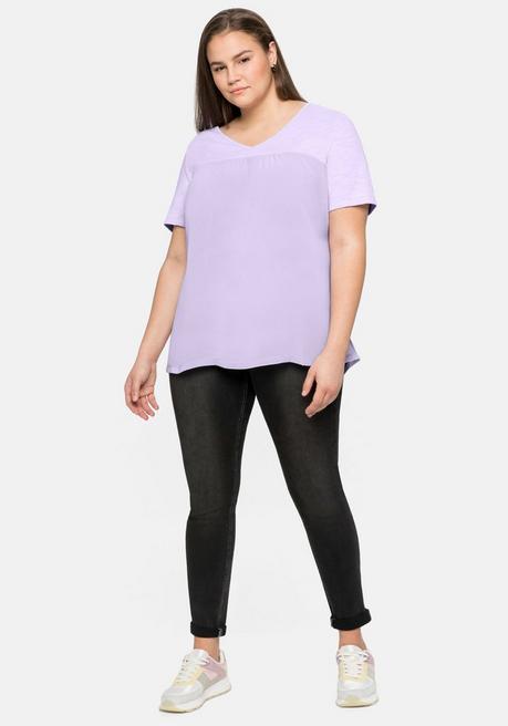 Sheego Shirt Im Materialmix, In A-Linie - Lavendel Sheego