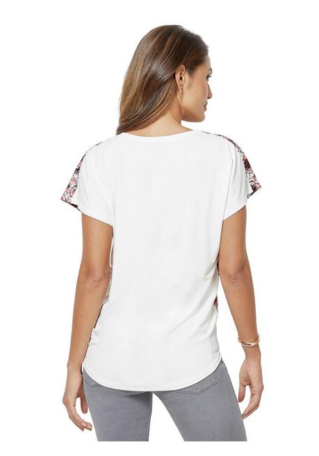 WITT Shirt Im Materialmix, Mit Bindeband - Offwhite Gemustert Sheego