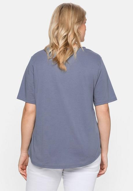 Sheego Shirt Im Trachtenlook, Mit Pailletten - Blaugrau Sheego