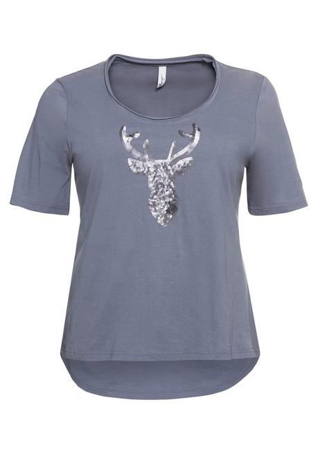 Sheego Shirt Im Trachtenlook, Mit Pailletten - Blaugrau Sheego