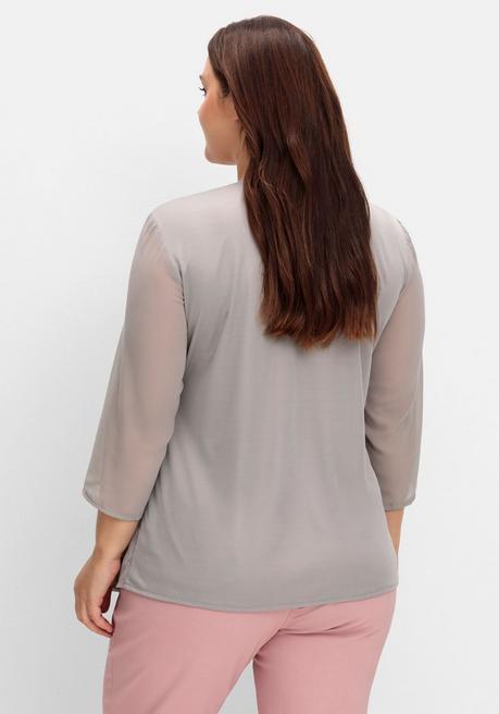 Sheego Shirt In 2-in-1-Optik Mit Einsatz Aus Mesh - Grau Gemustert Sheego