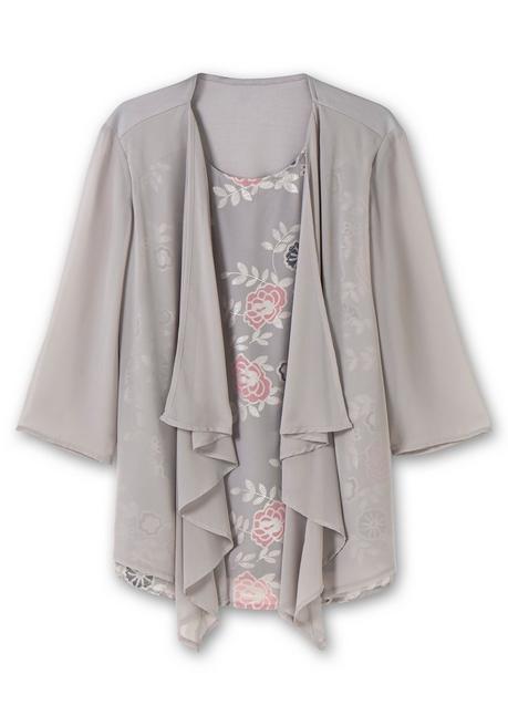 Sheego Shirt In 2-in-1-Optik Mit Einsatz Aus Mesh - Grau Gemustert Sheego