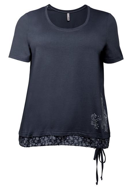 Sheego Shirt In 2-in-1-Optik Mit Print Und Tunnelzug - Marine Sheego