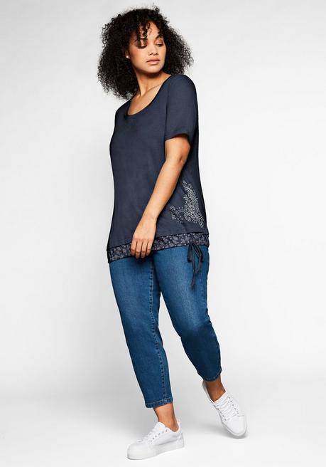 Sheego Shirt In 2-in-1-Optik Mit Print Und Tunnelzug - Marine Sheego