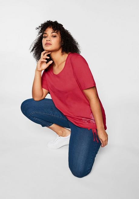 Sheego Shirt In 2-in-1-Optik Mit Print Und Tunnelzug - Mohnrot Sheego