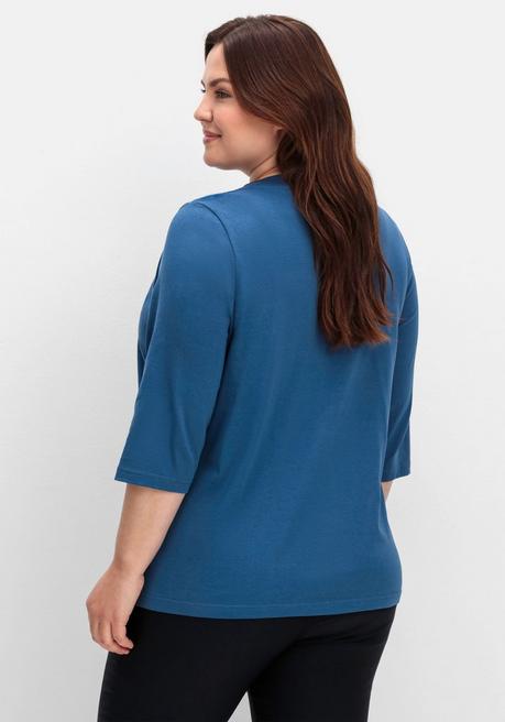 Sheego Shirt In 2-in-Optik, Mit 3/4-Ärmeln Und Glitzerdetail - Jeansblau Sheego