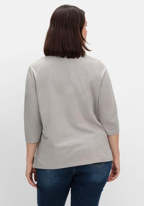 Sheego Shirt In 2-in-Optik, Mit 3/4-Ärmeln Und Glitzerdetail - Steingrau Sheego