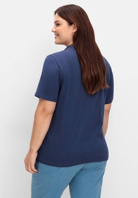 Sheego Shirt In 2-in-Optik, Mit Gestreiftem Einsatz - Marine Gestreift Sheego