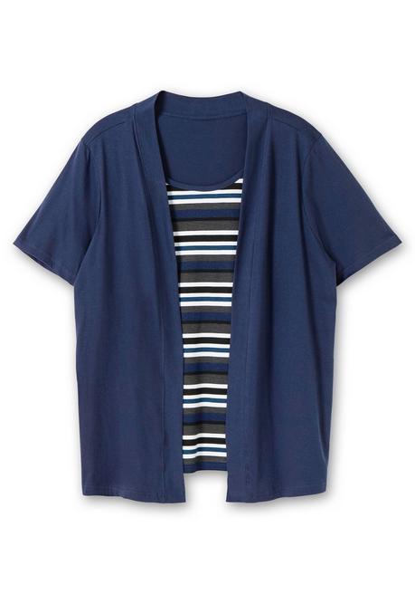 Sheego Shirt In 2-in-Optik, Mit Gestreiftem Einsatz - Marine Gestreift Sheego