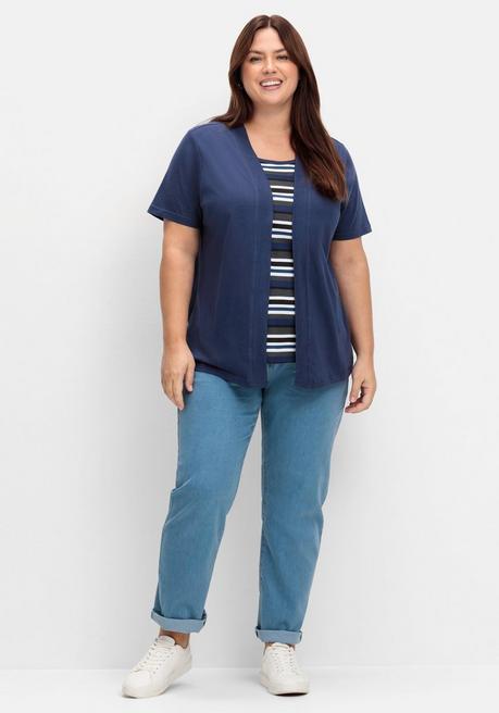 Sheego Shirt In 2-in-Optik, Mit Gestreiftem Einsatz - Marine Gestreift Sheego