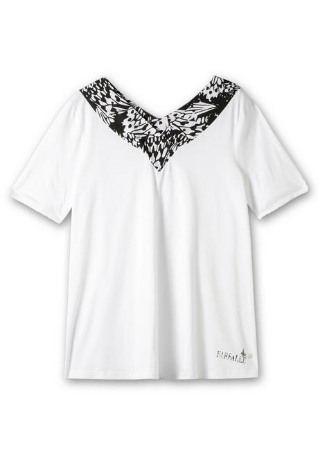 Sheego Shirt In A-Linie, Mit Breiter Blende Am V-Ausschnitt - Weiß Bedruckt Sheego