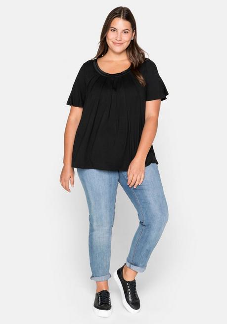 Sheego Shirt In A-Linie Mit Dekorativer Blende, Aus Viskose-Jersey - Schwarz Sheego