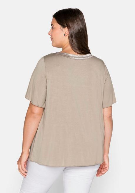 Sheego Shirt In A-Linie Mit Dekorativer Blende, Aus Viskose-Jersey - Beigefarben Sheego