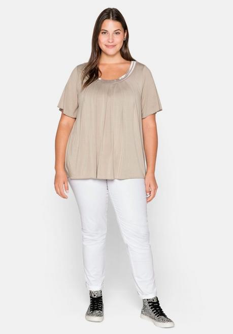 Sheego Shirt In A-Linie Mit Dekorativer Blende, Aus Viskose-Jersey - Beigefarben Sheego