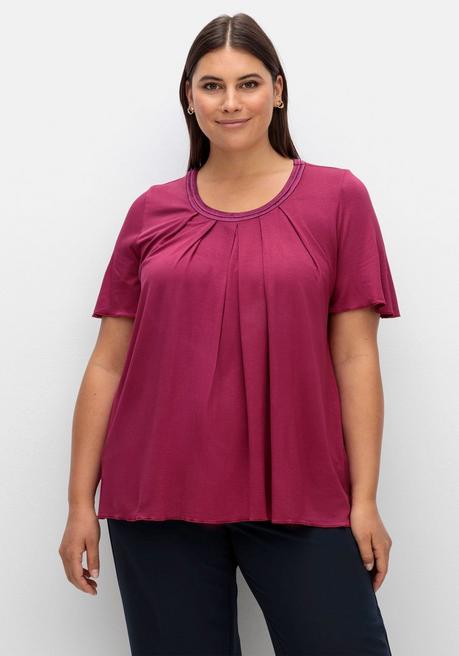 sheego Shirt in A-Linie mit dekorativer Blende, aus Viskose-Jersey - beere sheego