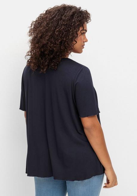 Sheego Shirt In A-Linie Mit Dekorativer Blende, Aus Viskose-Jersey - Tiefblau Sheego