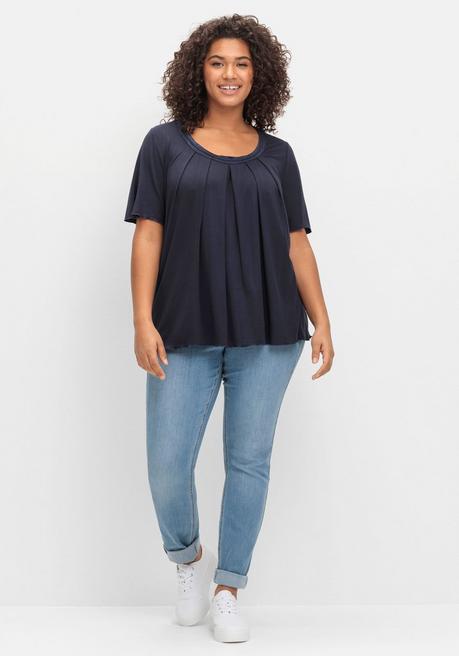 Sheego Shirt In A-Linie Mit Dekorativer Blende, Aus Viskose-Jersey - Tiefblau Sheego