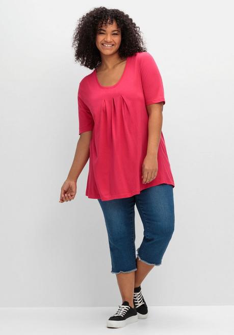 Sheego Shirt In A-Linie, Mit Kellerfalten Am Ausschnitt - Magenta Sheego