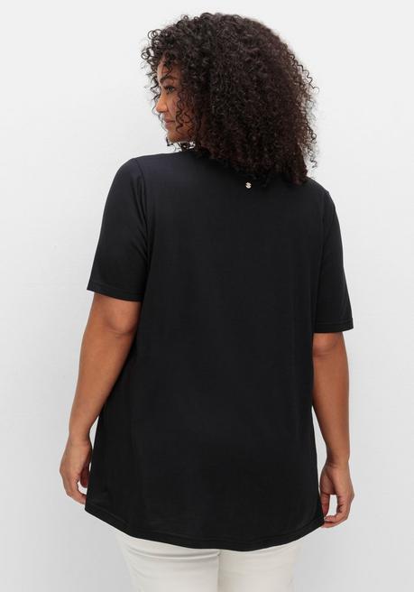 Sheego Shirt In A-Linie, Mit Kellerfalten Am Ausschnitt - Schwarz Sheego